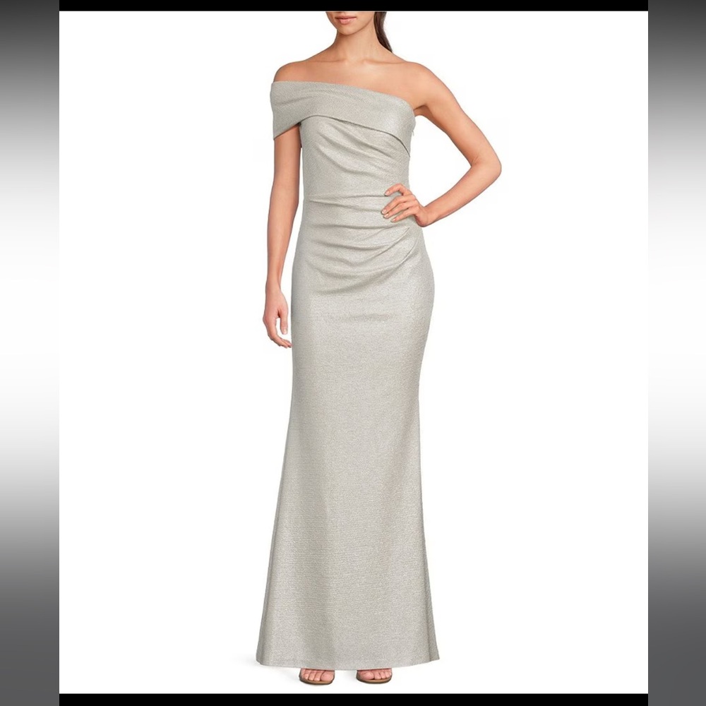 Eliza J Metallic One Shoulder Gown